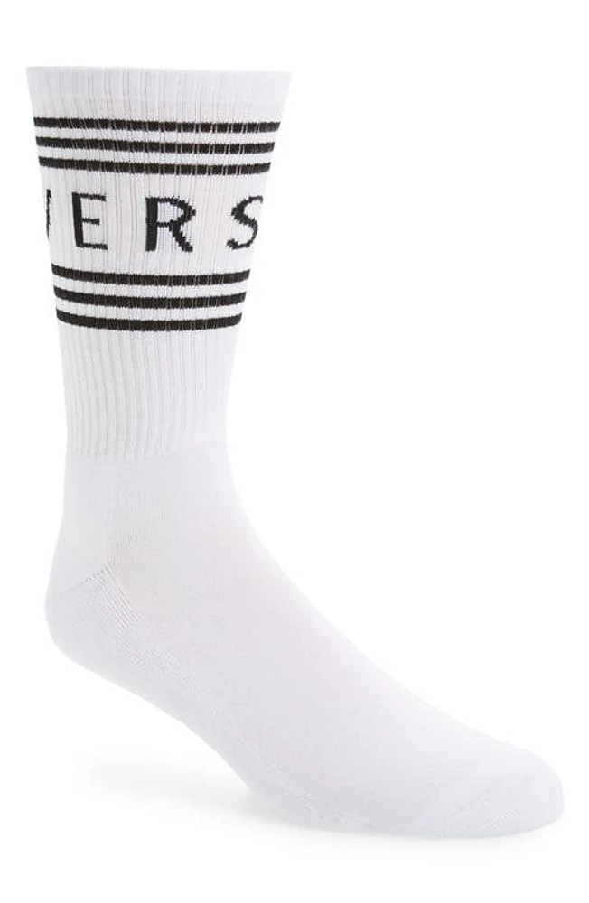 Versace Logo Cotton Blend Crew Socks in Bianco-Nero at Nordstrom, Size Medium