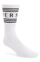 Versace Logo Cotton Blend Crew Socks in Bianco-Nero at Nordstrom, Size Medium