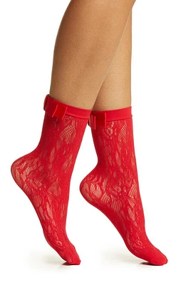 HIGH HEEL JUNGLE Coco Bow Lace Crew Socks in Red at Nordstrom