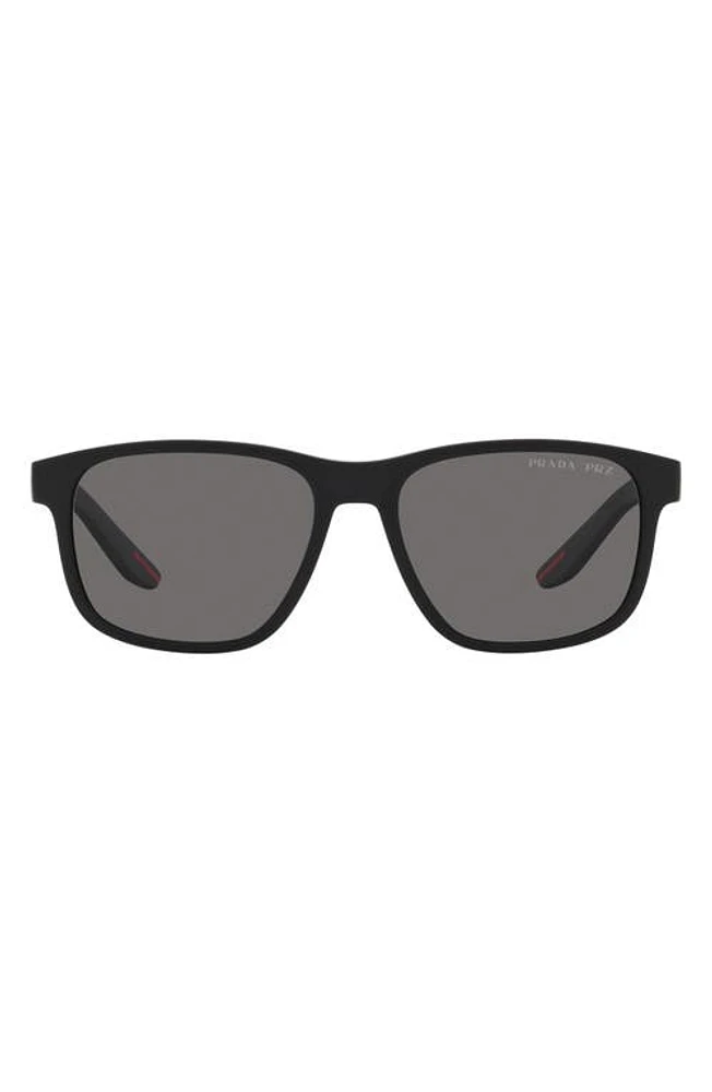 Prada Linea Rossa 56mm Polarized Pillow Sunglasses in Rubber Black at Nordstrom