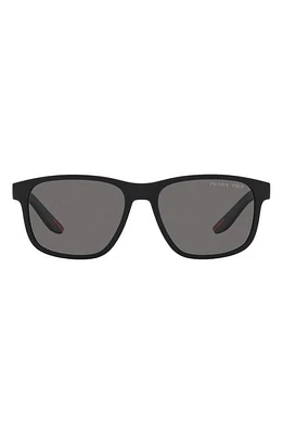 Prada Linea Rossa 56mm Polarized Pillow Sunglasses in Rubber Black at Nordstrom