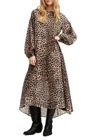 AllSaints Jane Long Sleeve Leopard Print Dress Brown at Nordstrom, Us