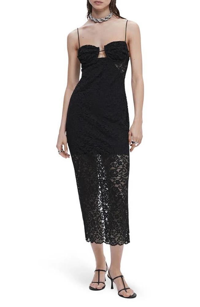 MANGO Sheer Panel Lace Dress in Black at Nordstrom, Size 6