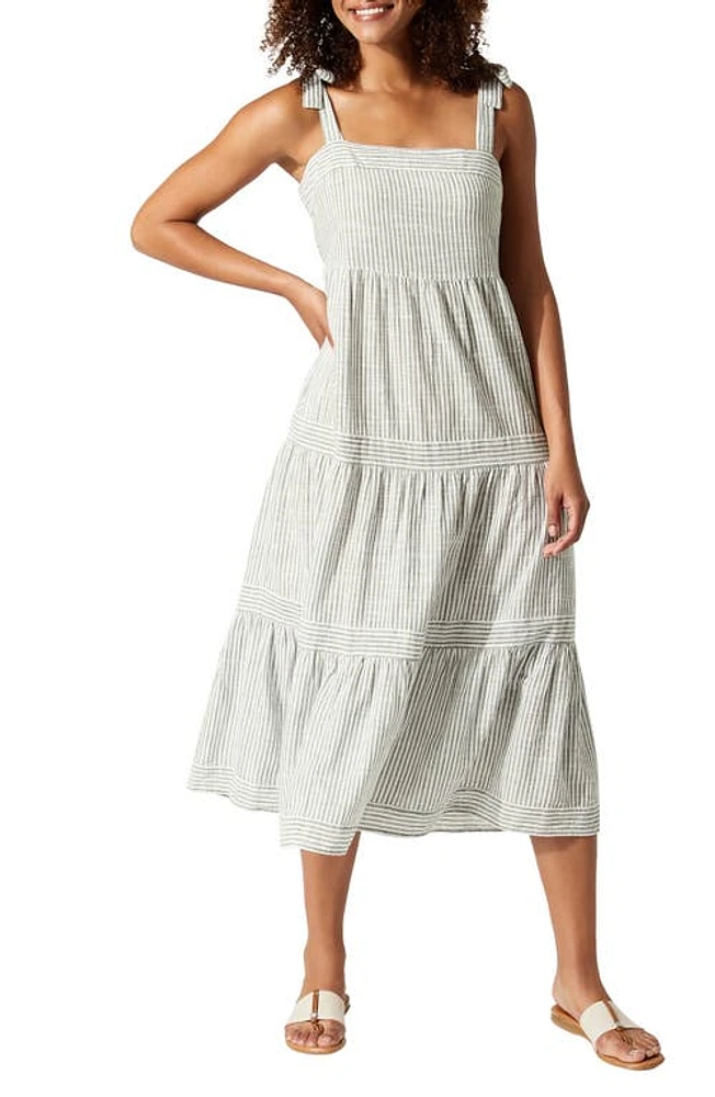 Tommy Bahama Shoreline Stripe Midi Cover-Up Dress Tea Leaf at Nordstrom,