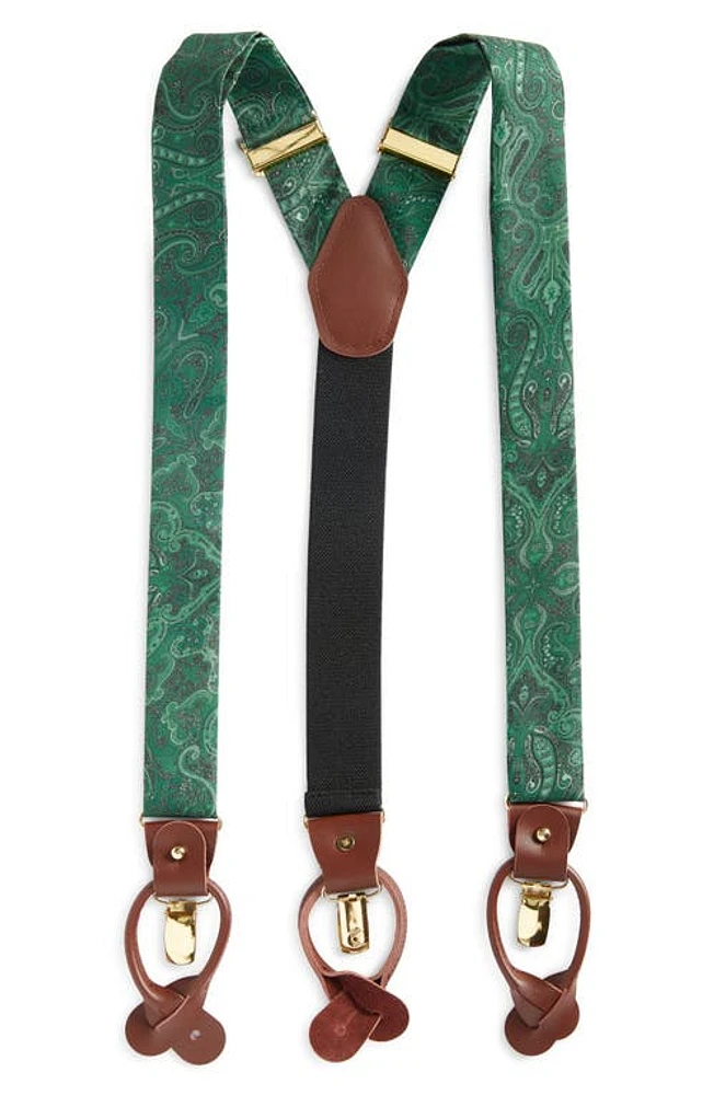 CLIFTON WILSON Hunter Green Paisley Silk Suspenders in Dark Green at Nordstrom