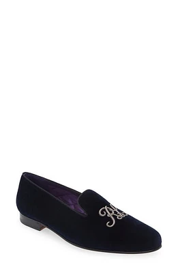 Ralph Lauren Purple Label Alonzo Monogram Velvet Loafer Navy/Silver at Nordstrom,