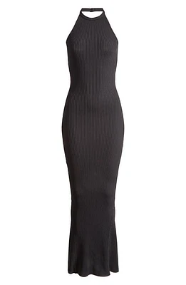 Good American Shine Ribbed Halter Maxi Dress Black001 at Nordstrom,