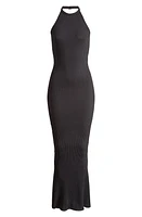 Good American Shine Ribbed Halter Maxi Dress Black001 at Nordstrom,