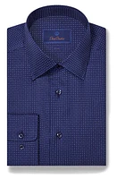 David Donahue Slim Fit Dot Cotton Dress Shirt Navy at Nordstrom,