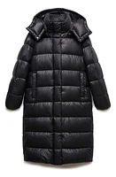 MANGO Quilted Hooded Longline Down Puffer Jacket Black at Nordstrom,