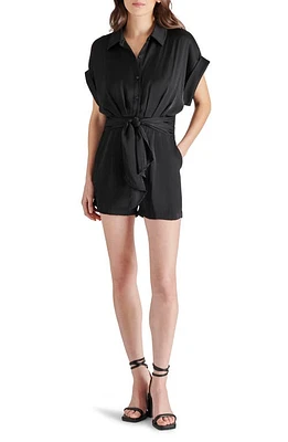 Steve Madden Tori Tie Waist Satin Romper Black at Nordstrom,