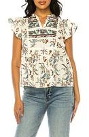 A COLLECTIVE STORY Floral Split Neck Cotton Top Dusty Aqua at Nordstrom,