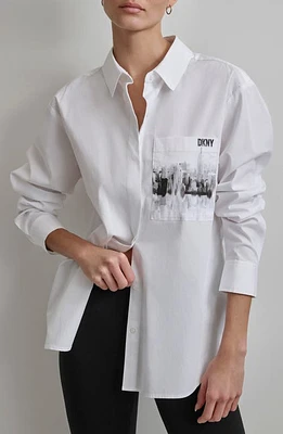 DKNY Cityscape Pocket Long Sleeve Button-Up Shirt White at Nordstrom,