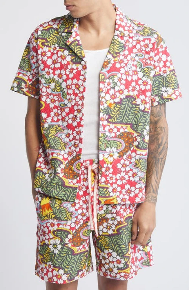 Billionaire Boys Club Mainland Floral Organic Cotton Seersucker Camp Shirt Bleach White at Nordstrom,