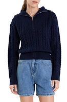 English Factory Quarter Zip Cable Knit Cotton Sweater at Nordstrom,