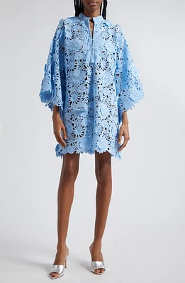 La Vie Style House 3D Floral Lace Cover-Up Mini Caftan in Pale Blue at Nordstrom