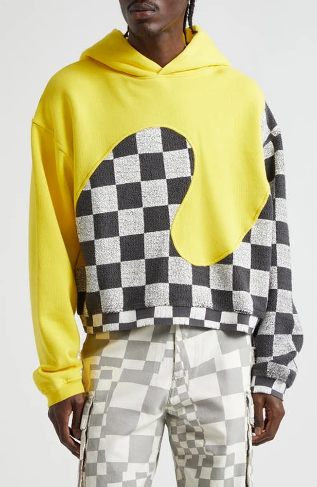 ERL Checker Swirl Cotton Hoodie Yellow at Nordstrom,