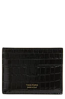 TOM FORD T-Line Croc Embossed Patent Leather Card Holder Embossed Patent Leather Card HolderCrocT-Line in Black at Nordstrom