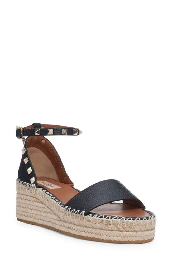 Valentino Garavani Rockstud Espadrille Platform Sandal in Black at Nordstrom, Size 11Us