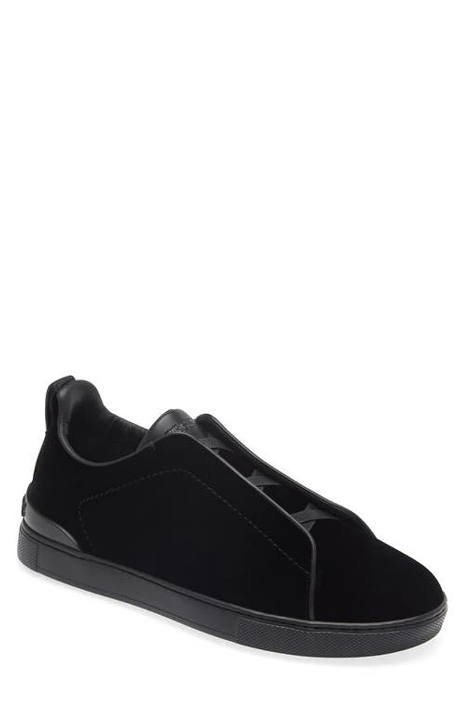 ZEGNA Triple Stitch Velvet Sneaker Black at Nordstrom,