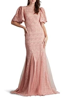 Tadashi Shoji Flutter Sleeve Corded Lace Trumpet Gown Antique Pink at Nordstrom,