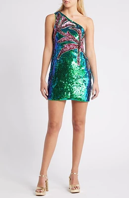 NASTY GAL Palm Sequin One-Shoulder Minidress Green at Nordstrom,