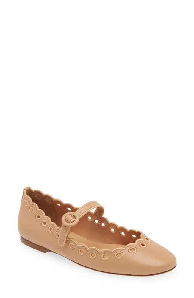 Larroudé Blair Broderie Mary Jane Flat Tan at Nordstrom,