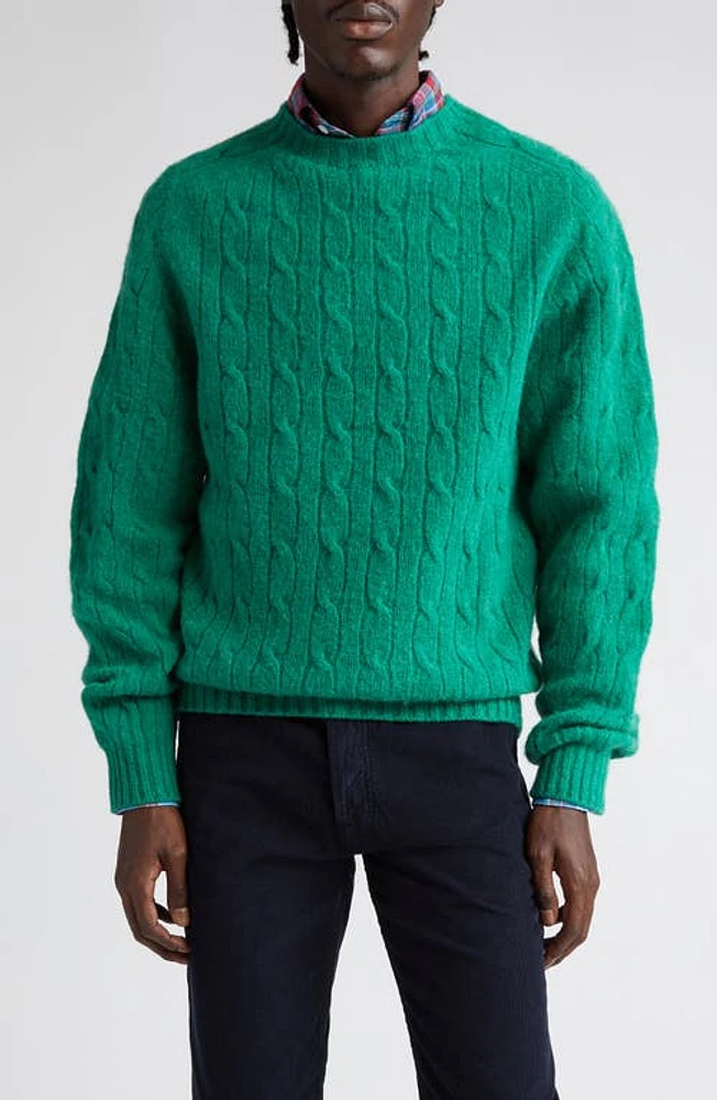 Drake's Shetland Cable Knit Wool Crewneck Sweater Pixie at Nordstrom,