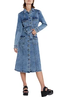 Wash Lab Denim Tie Waist Long Sleeve Cargo Midi Shirtdress at Nordstrom,