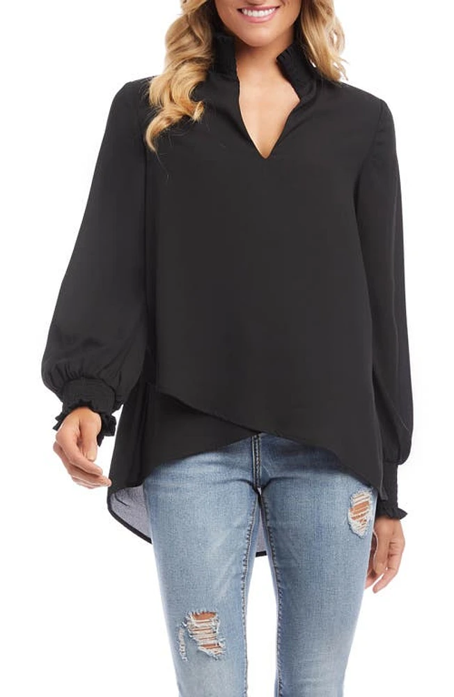 Karen Kane Smock Collar Crossover Hem Blouse in Black at Nordstrom, Size X-Small