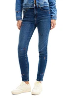 Desigual Slim Beaded Floral Jeans Blue at Nordstrom,