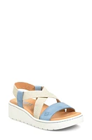 Børn Kasady Ankle Strap Platform Wedge Sandal Blue Leather at Nordstrom,