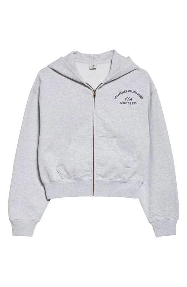 Sporty & Rich L. A. Athletic Group Cotton Graphic Crop Zip-Up Hoodie Heather Gray at Nordstrom,