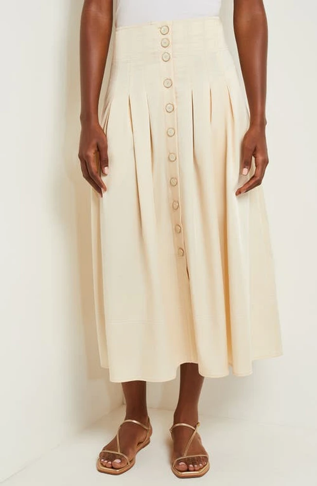 Misook Pleated Button Front Midi A-Line Skirt Parchmnt/ivo at Nordstrom,