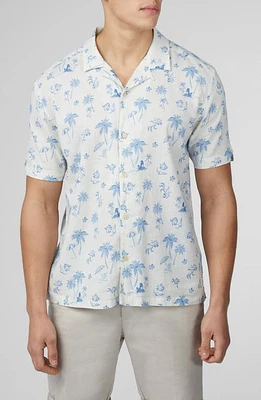 Ben Sherman Resort Tropical Print Linen & Cotton Camp Shirt in Ivory Blue at Nordstrom, Size Medium