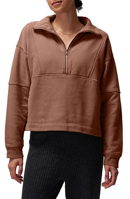 Spiritual Gangster Shay Crop Half Zip Cotton Pullover in Deep Rust at Nordstrom, Size Medium