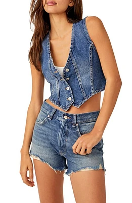 Free People Tate Crop Denim Vest Dark Indigo at Nordstrom,