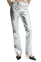 MANGO Belted Metallic Faux Leather Pants Silver at Nordstrom,