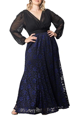 Kiyonna Mon Tresor Long Sleeve Lace & Chiffon Gown at Nordstrom,