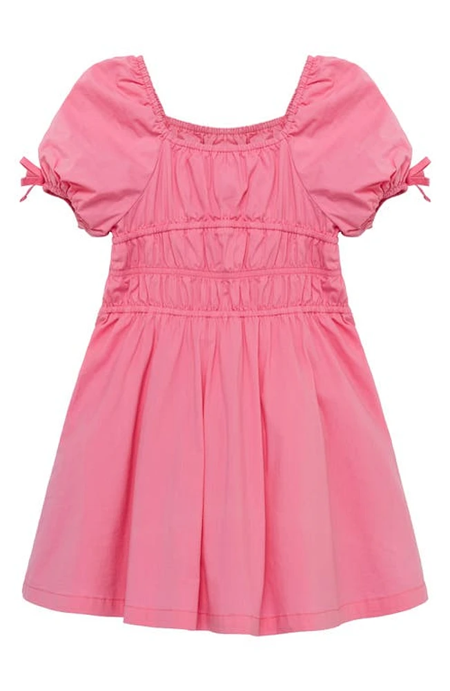 Peek Aren'T You Curious Kids' Puff Sleeve Smocked Poplin Babydoll Dress Pink at Nordstrom,