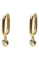 Argento Vivo Sterling Silver Cubic Zirconia Charm Oval Hoop Earrings in Gold at Nordstrom