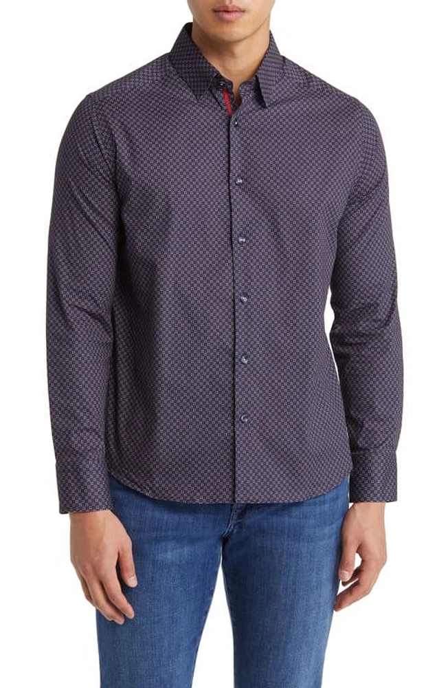 Stone Rose Diamond Print Stretch Button-Up Shirt Navy at Nordstrom,