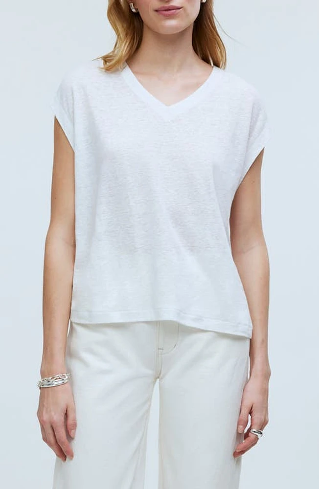 Madewell Relaxed Linen Blend V-Neck T-Shirt Eyelet White at Nordstrom,