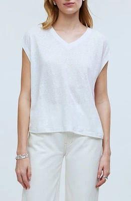 Madewell Relaxed Linen Blend V-Neck T-Shirt Eyelet White at Nordstrom,