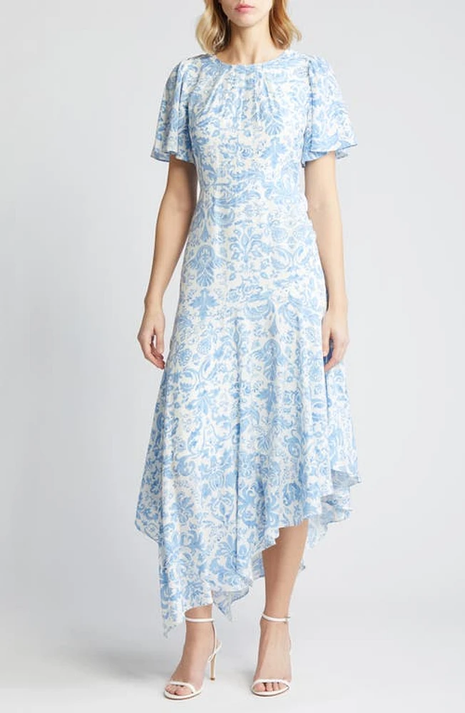 ZOE AND CLAIRE Paisley Asymmetric Hem Dress Ivory/Blue at Nordstrom,