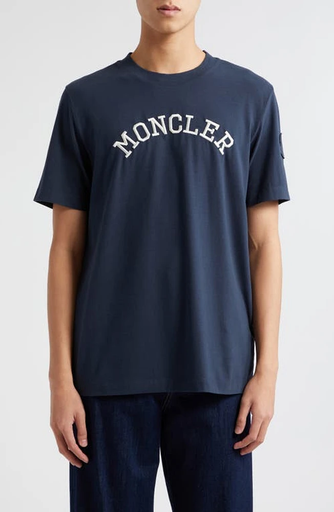 Moncler Embroidered Logo T-Shirt Dark Navy Blue at Nordstrom,