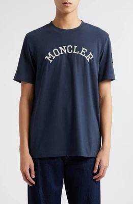 Moncler Embroidered Logo T-Shirt Dark Navy Blue at Nordstrom,