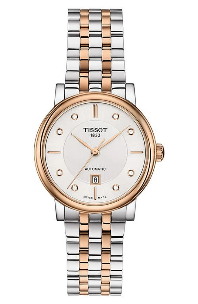 Tissot Carson Diamond Bracelet Watch, 30mm in Silver at Nordstrom