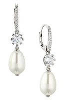 Nadri Cubic Zirconia & Imitation Pearl Drop Earrings in Rhodium at Nordstrom