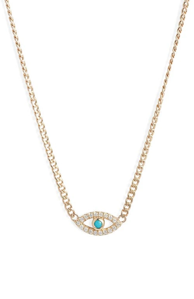 Zoë Chicco Evil Eye Turquoise & Diamond Pendant Necklace in Yellow Gold at Nordstrom, Size 16